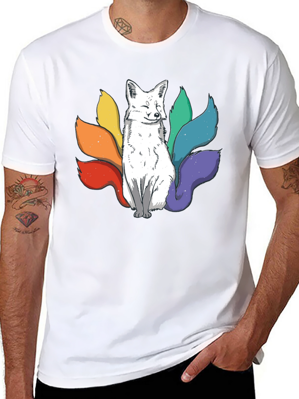 Nine-Tailed Fox Graphic Tee - Black Cotton T-Shirt