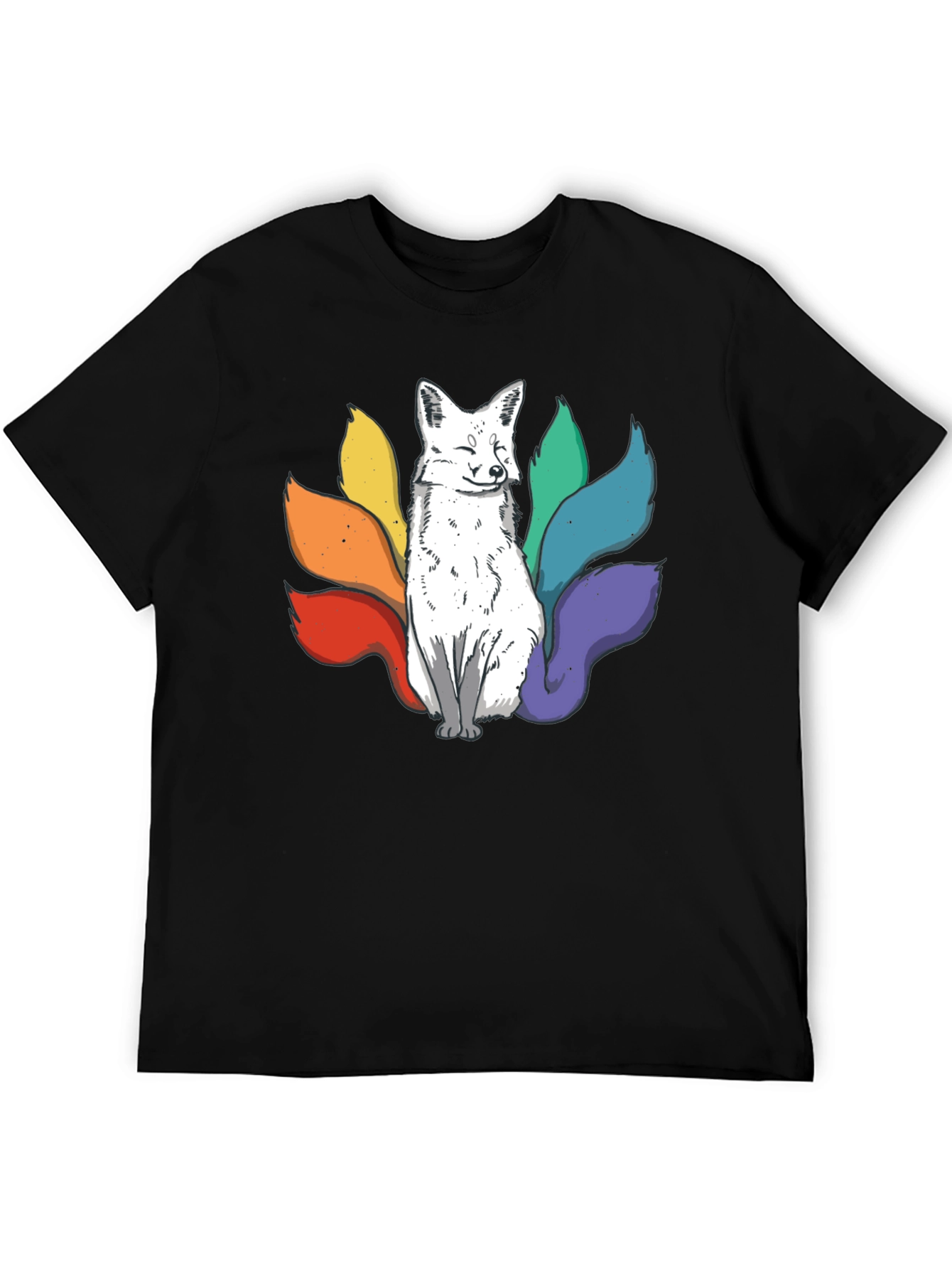 Nine-Tailed Fox Graphic Tee - Black Cotton T-Shirt