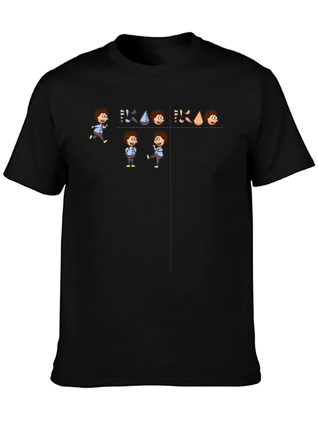 Cartoon Character Graphic Tee - Black Cotton Casual T-Shirt