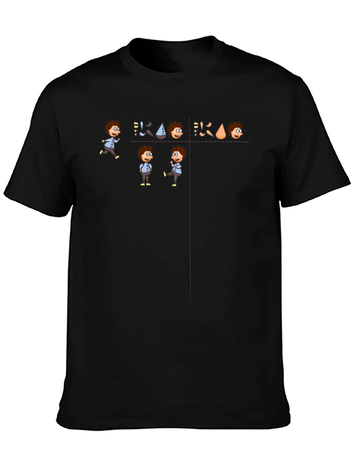 Cartoon Character Graphic Tee - Black Cotton Casual T-Shirt