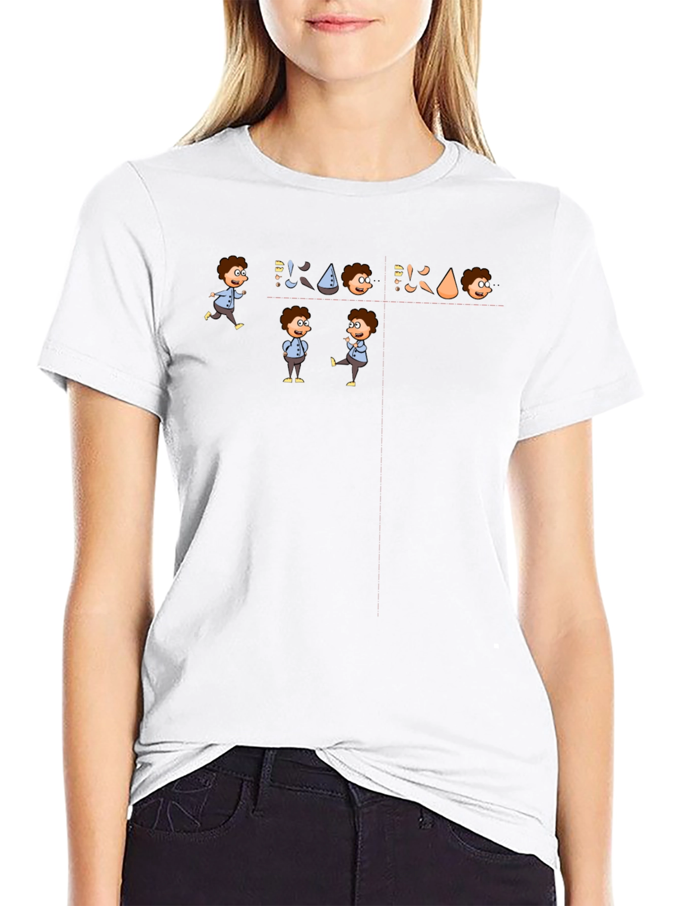 Cartoon Character Graphic Tee - Black Cotton Casual T-Shirt