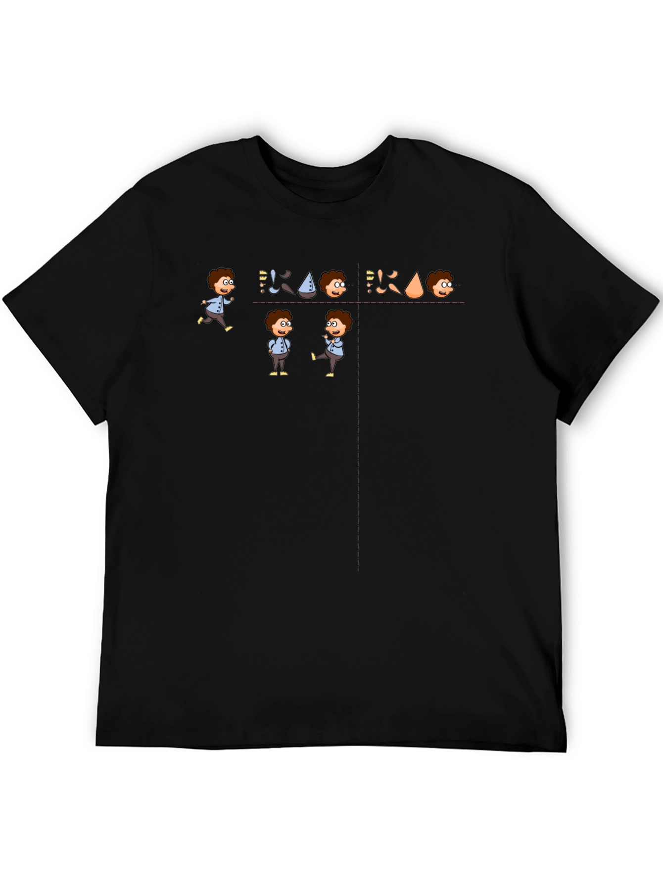 Cartoon Character Graphic Tee - Black Cotton Casual T-Shirt