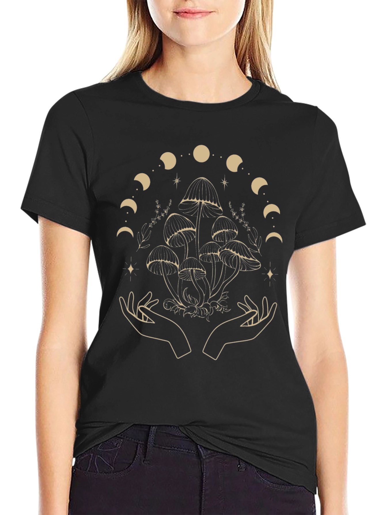 Mystical Mushroom Moon Phase Graphic Tee