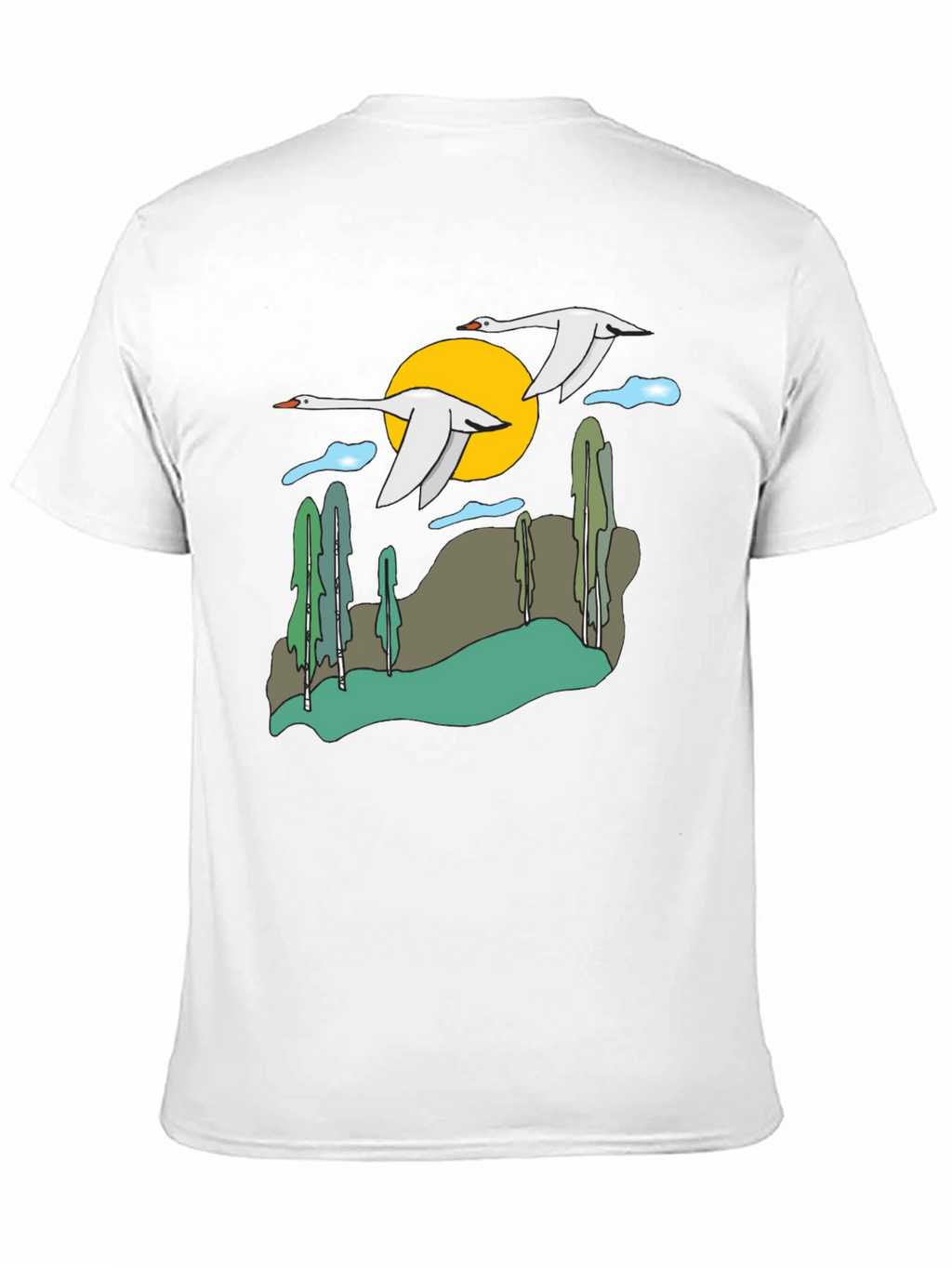 Nature Swans Graphic T-Shirt - Black Cotton Blend