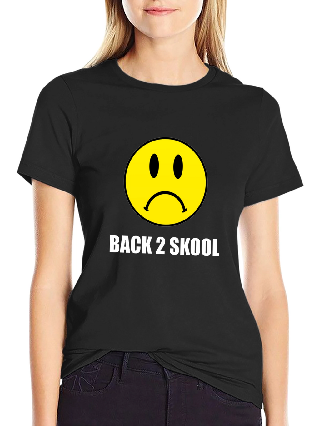 Back 2 Skool Sad Face Black T-Shirt