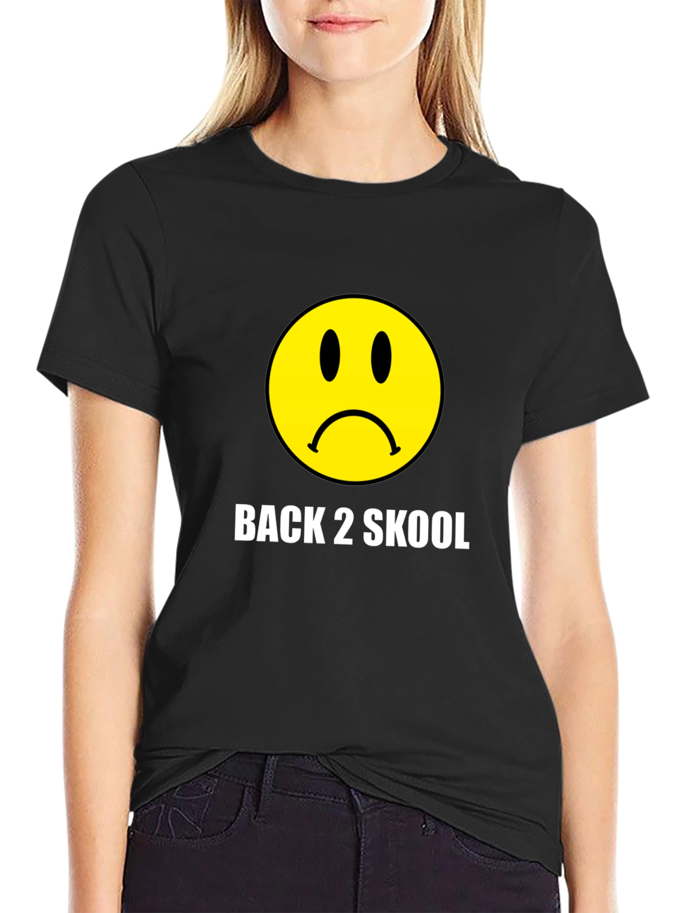 Back 2 Skool Sad Face Black T-Shirt