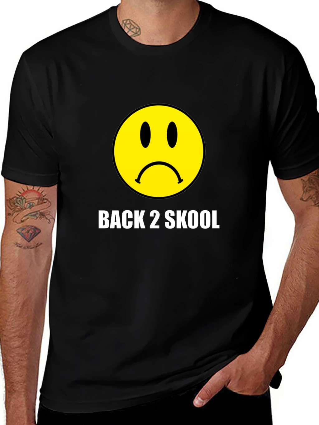 Back 2 Skool Sad Face Black T-Shirt