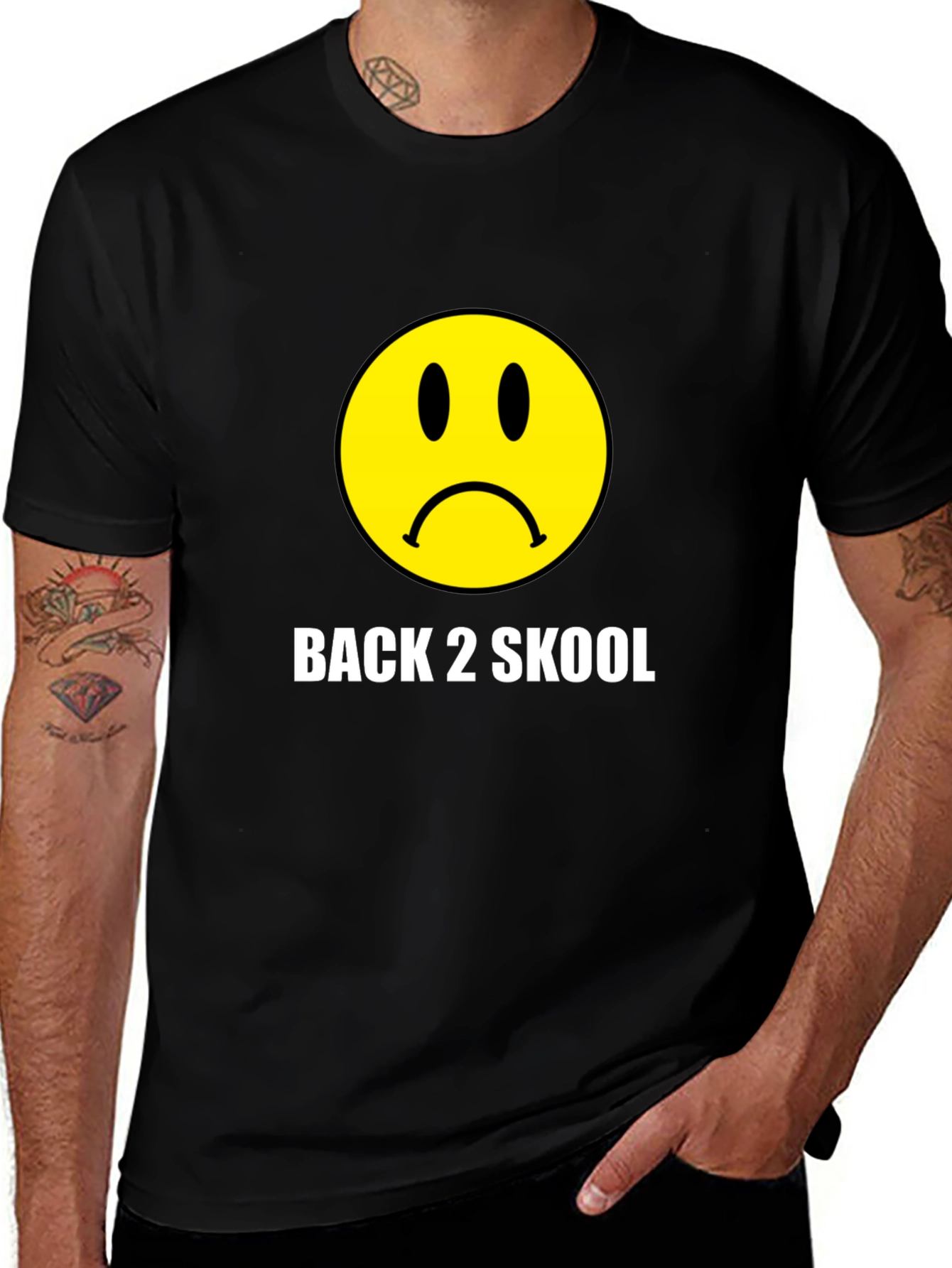 Back 2 Skool Sad Face Black T-Shirt
