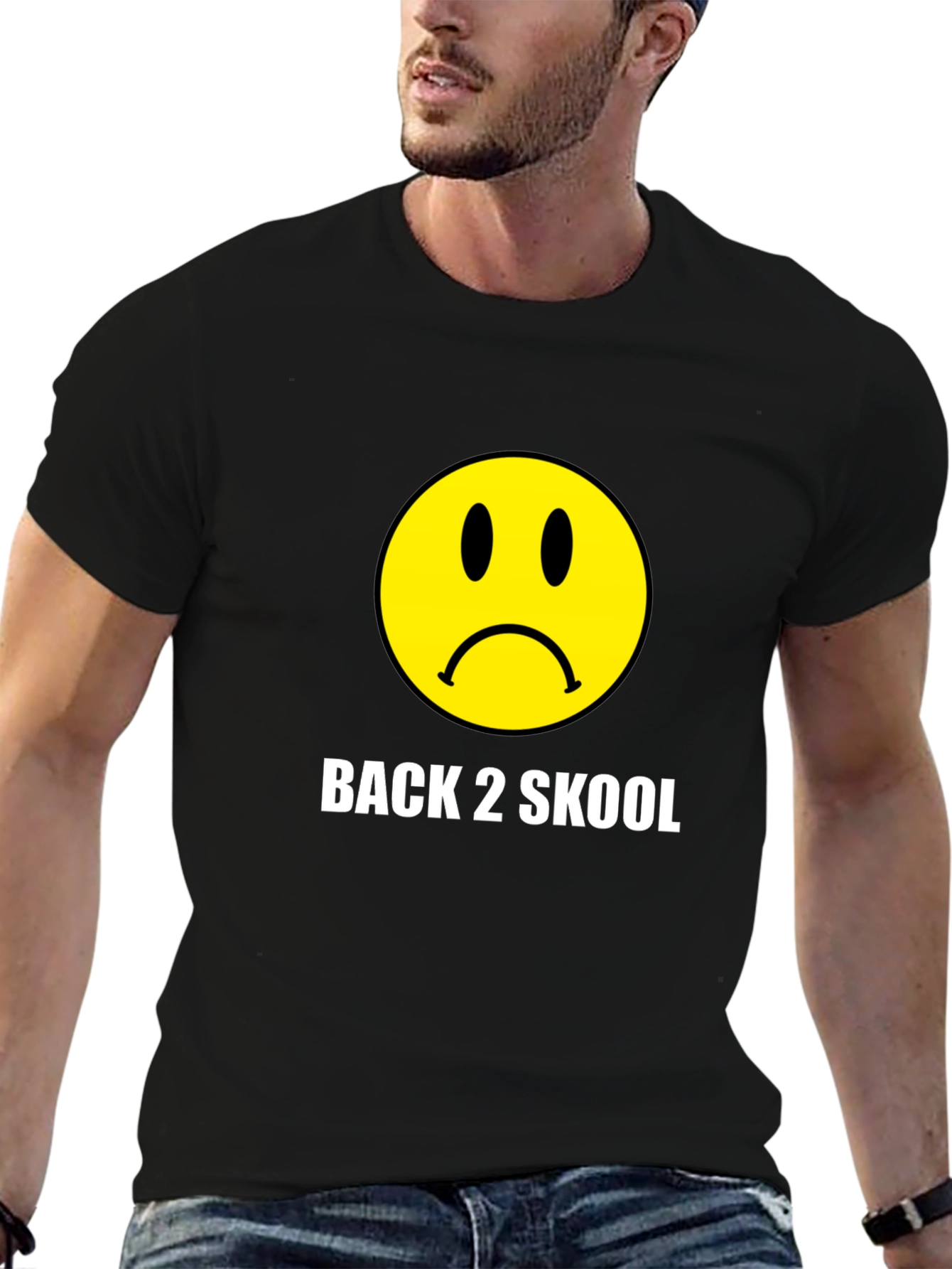 Back 2 Skool Sad Face Black T-Shirt