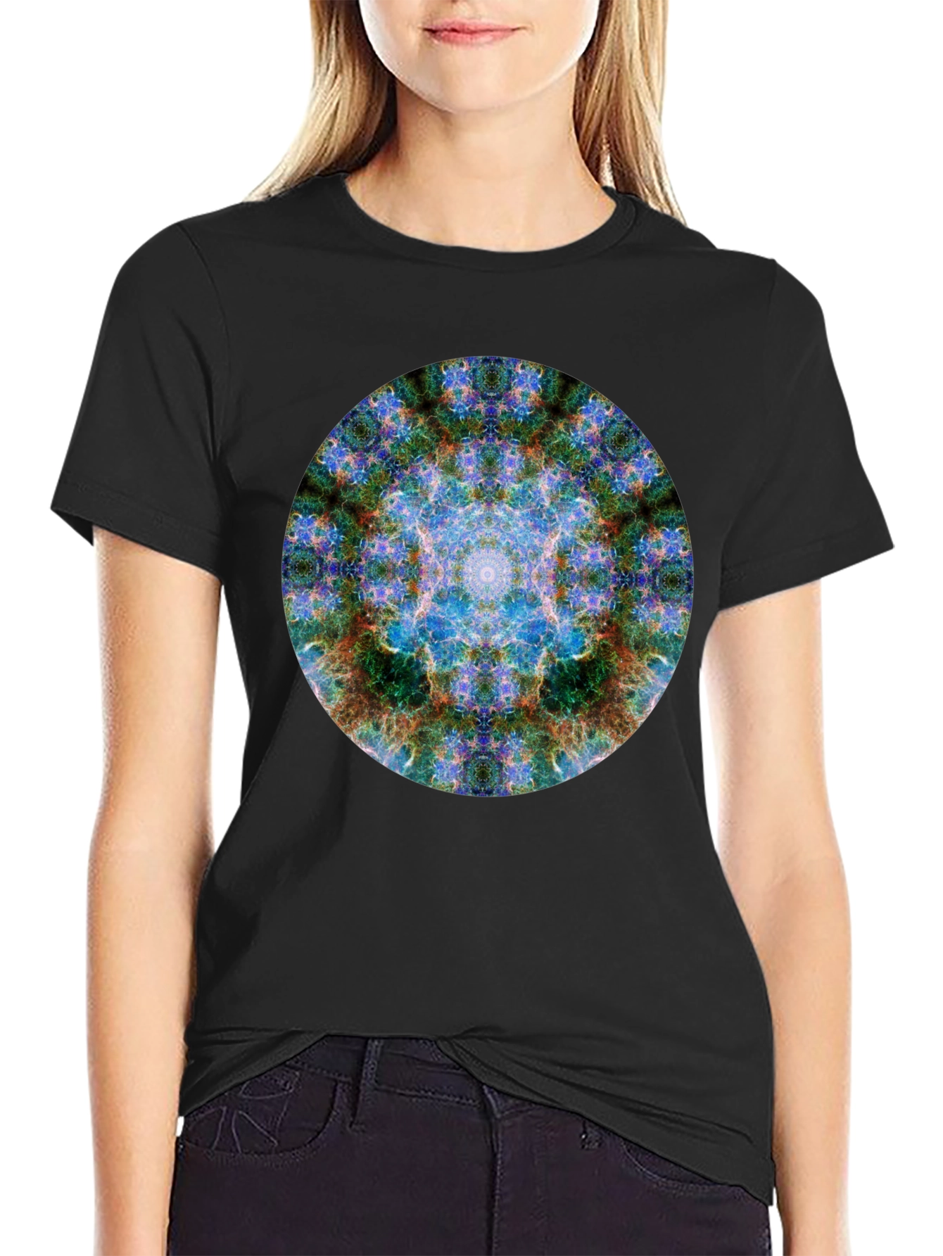 Abstract Mandala Graphic Print Crew Neck T-Shirt