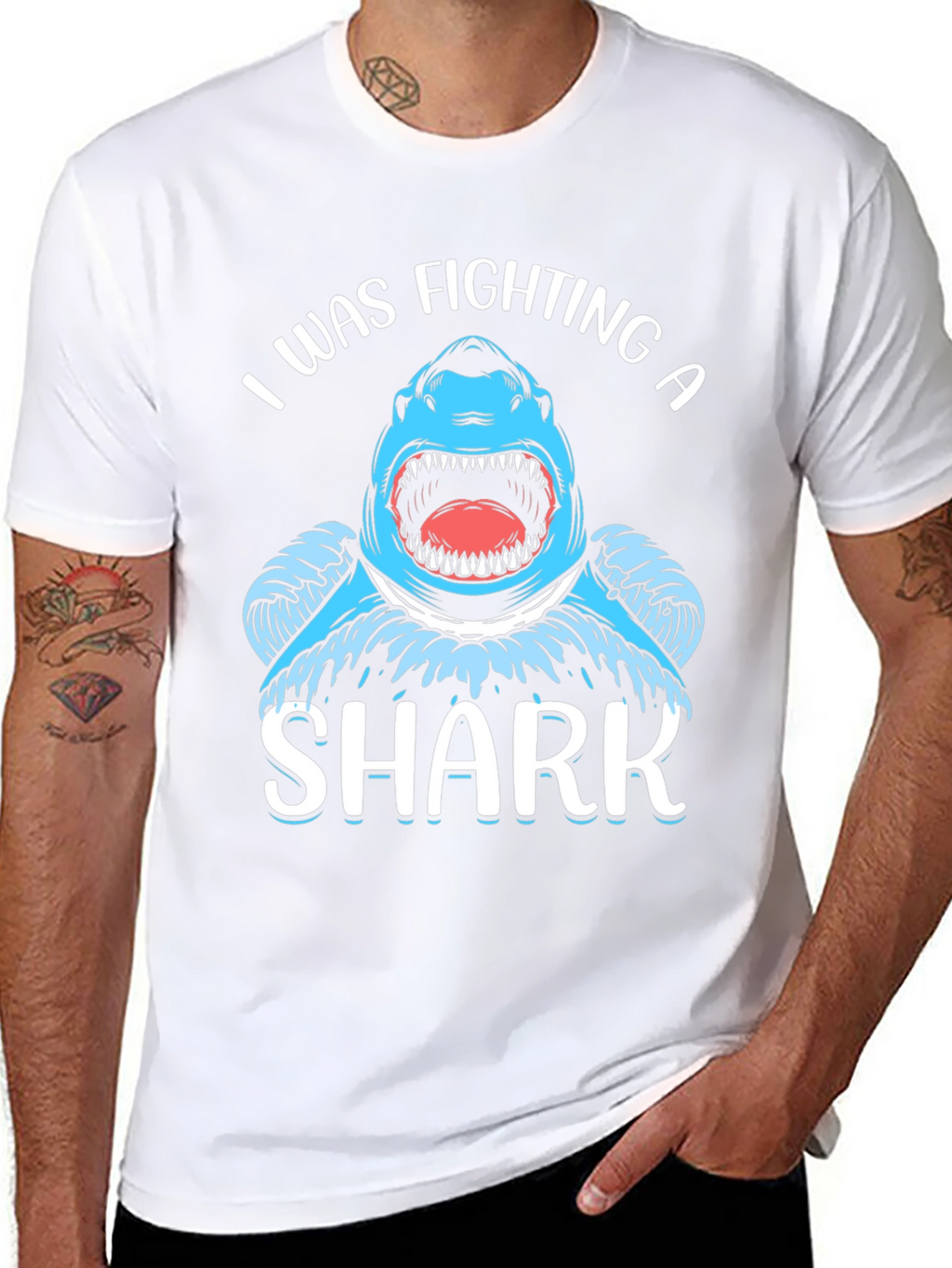 I Was Fighting a Shark Black T-Shirt