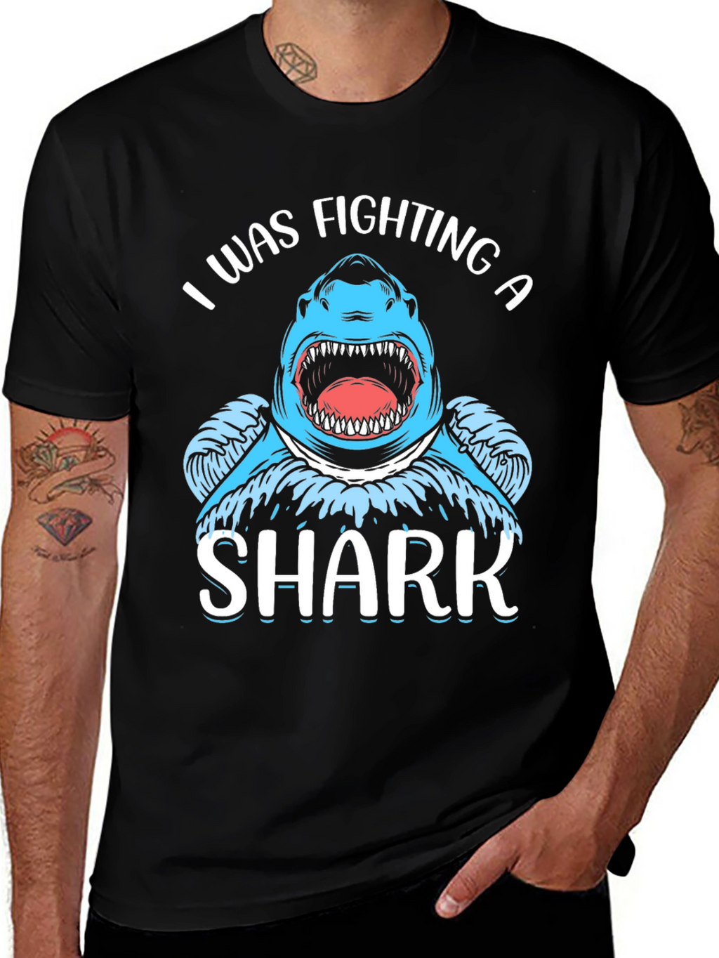 I Was Fighting a Shark Black T-Shirt