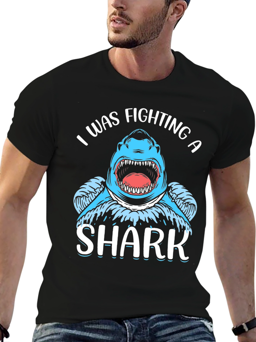 I Was Fighting a Shark Black T-Shirt