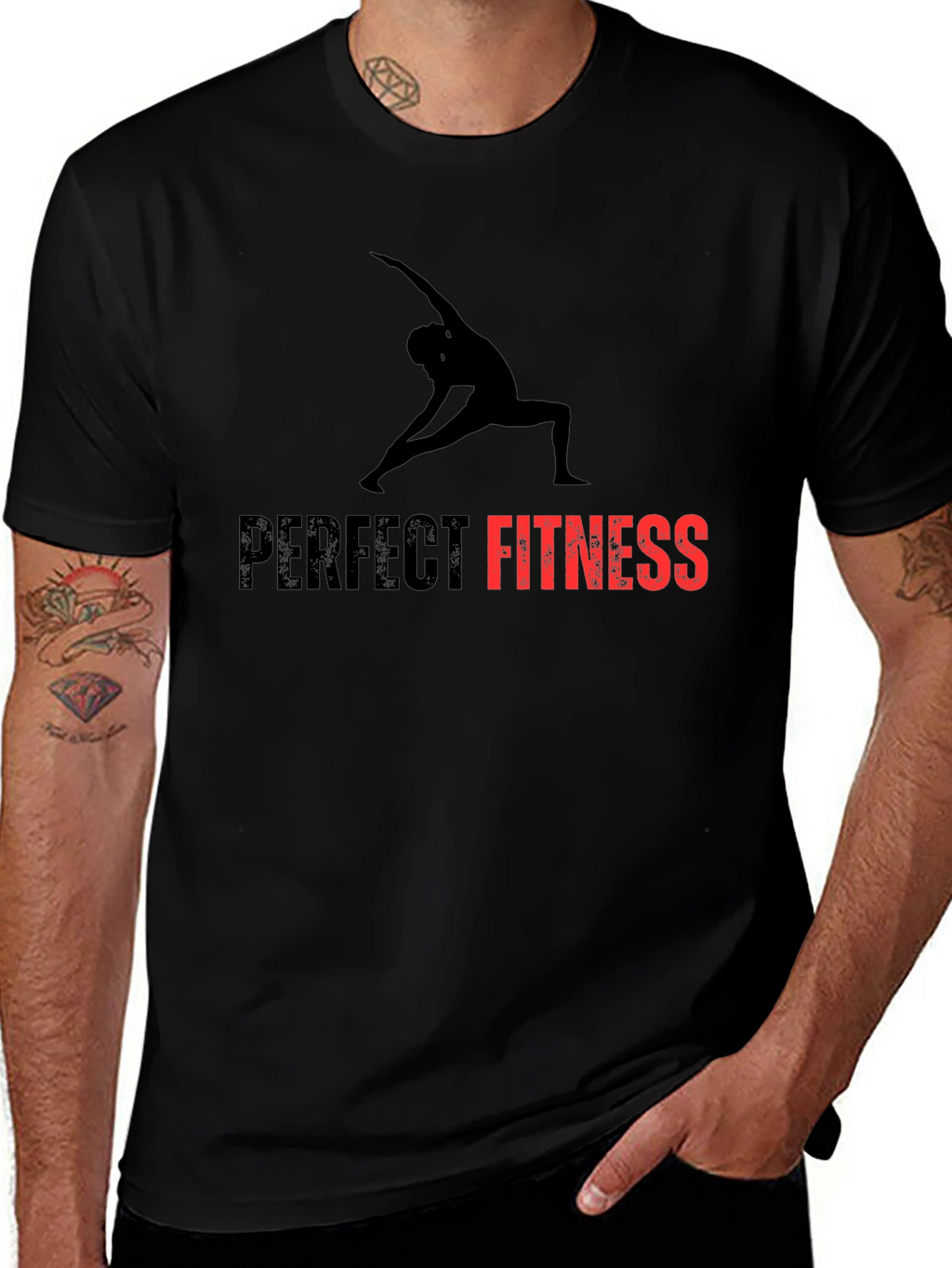 Perfect Fitness Black T-Shirt Yoga Design