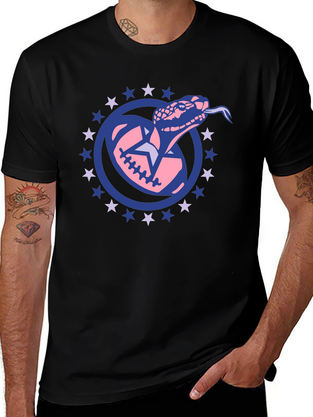 Snake Football Star Tee - Black Cotton T-Shirt