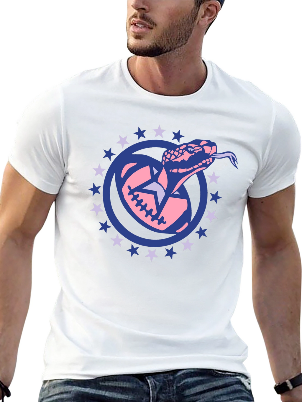Snake Football Star Tee - Black Cotton T-Shirt