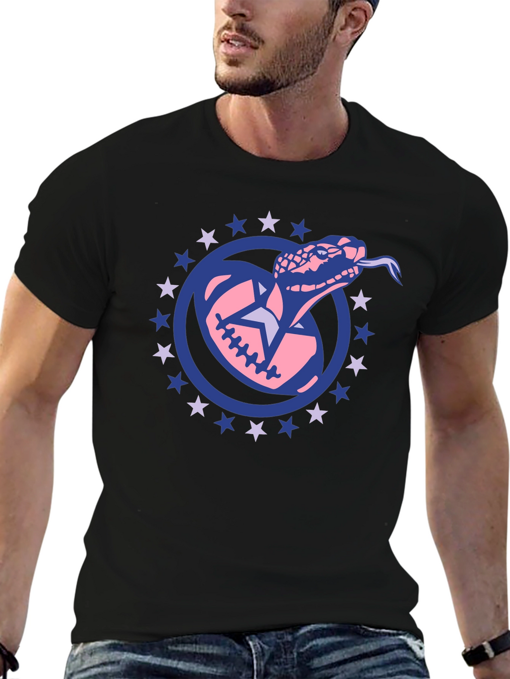 Snake Football Star Tee - Black Cotton T-Shirt