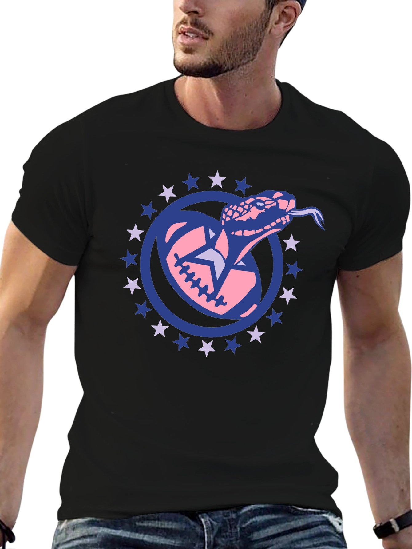 Snake Football Star Tee - Black Cotton T-Shirt