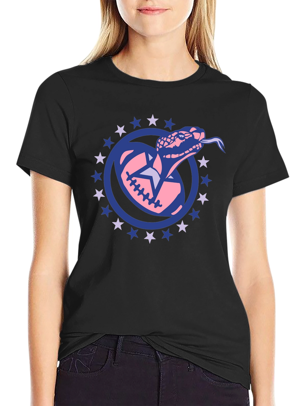 Snake Football Star Tee - Black Cotton T-Shirt