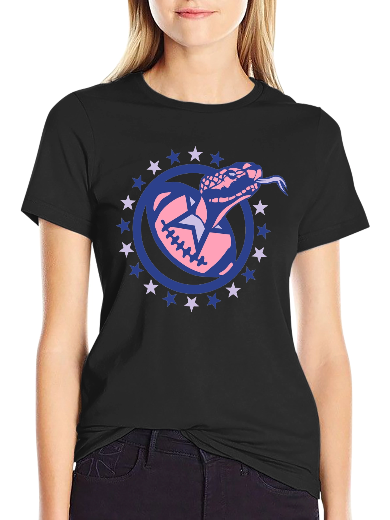 Snake Football Star Tee - Black Cotton T-Shirt