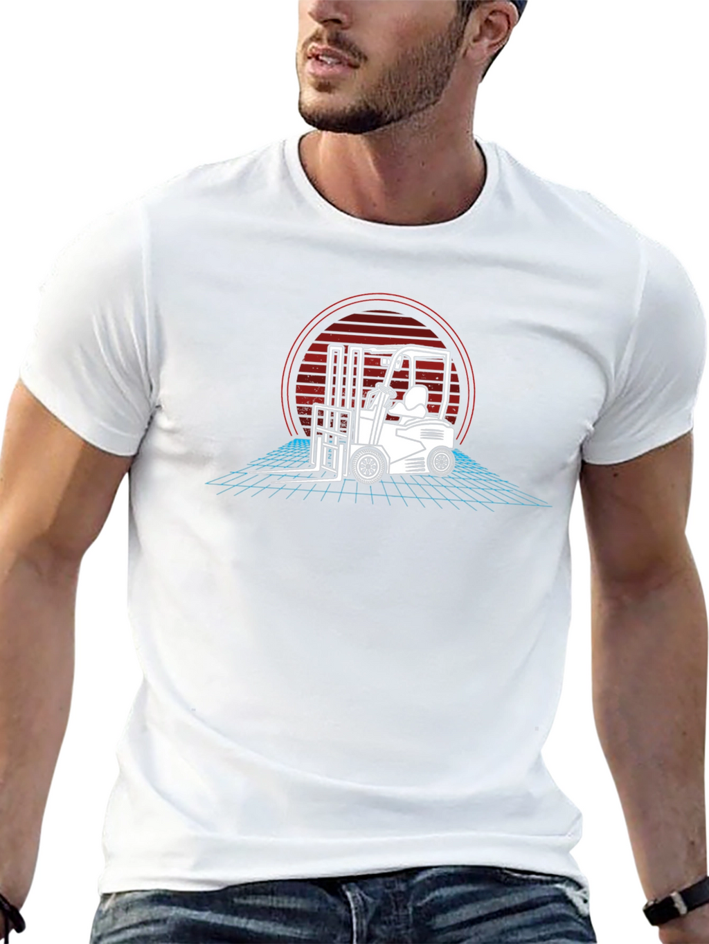 Retro Forklift Graphic Tee - Black Cotton T-Shirt
