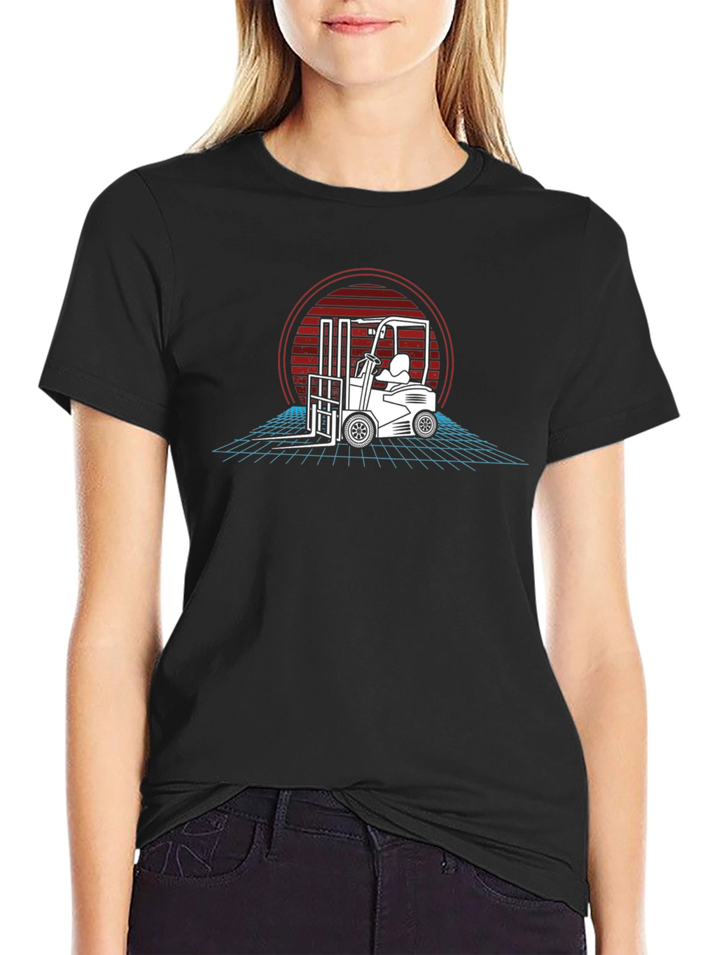 Retro Forklift Graphic Tee - Black Cotton T-Shirt