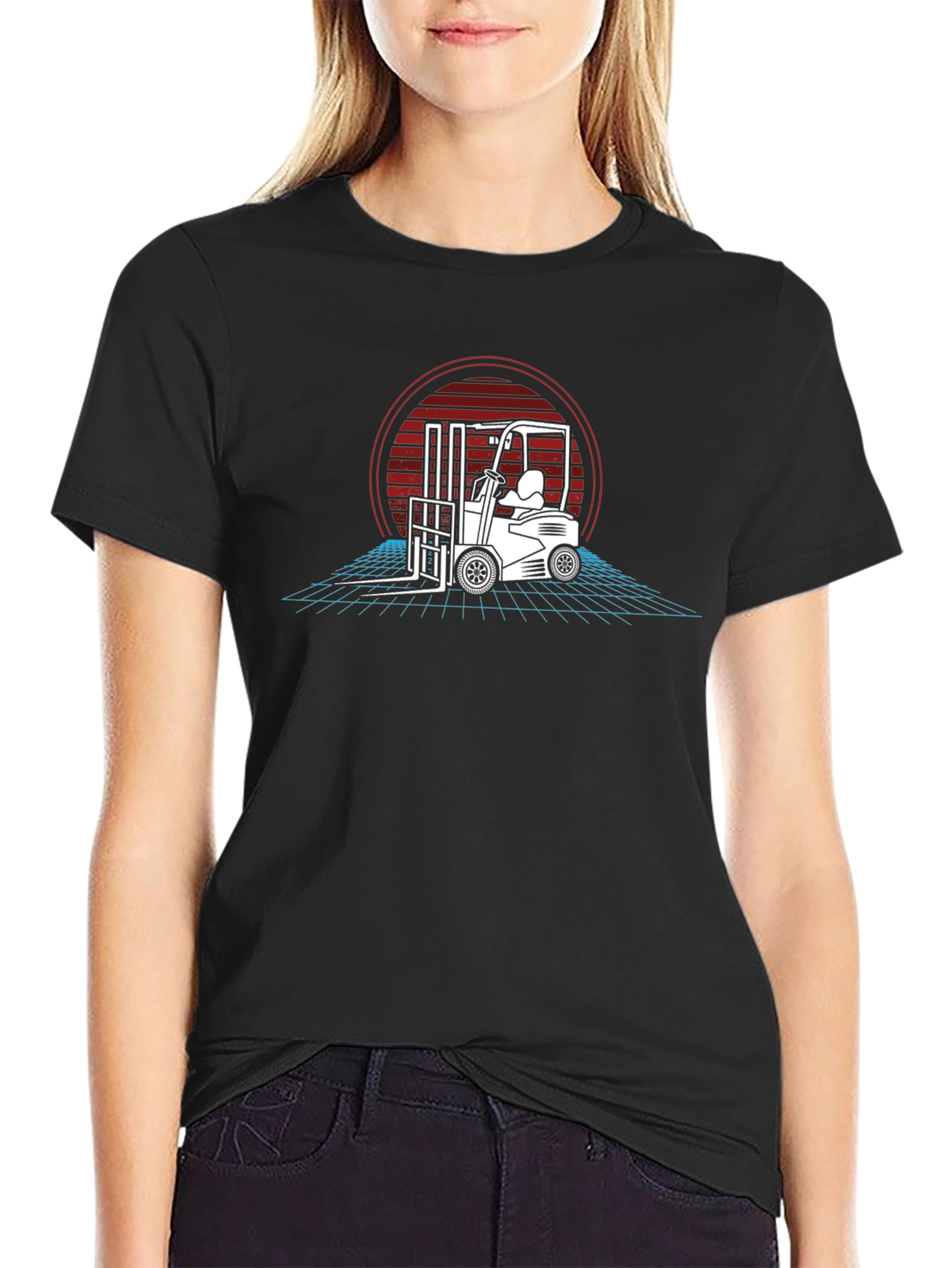 Retro Forklift Graphic Tee - Black Cotton T-Shirt