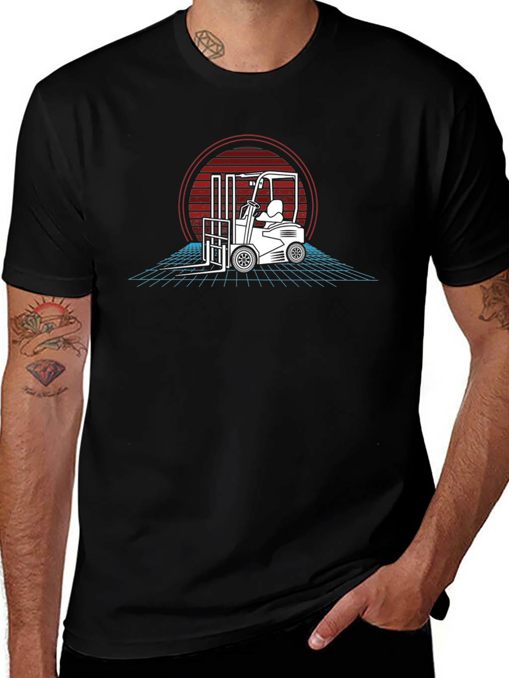 Retro Forklift Graphic Tee - Black Cotton T-Shirt