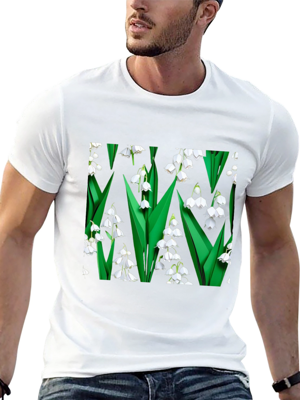Lily of the Valley Print Black T-Shirt