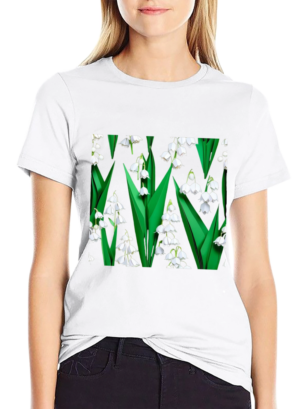 Lily of the Valley Print Black T-Shirt