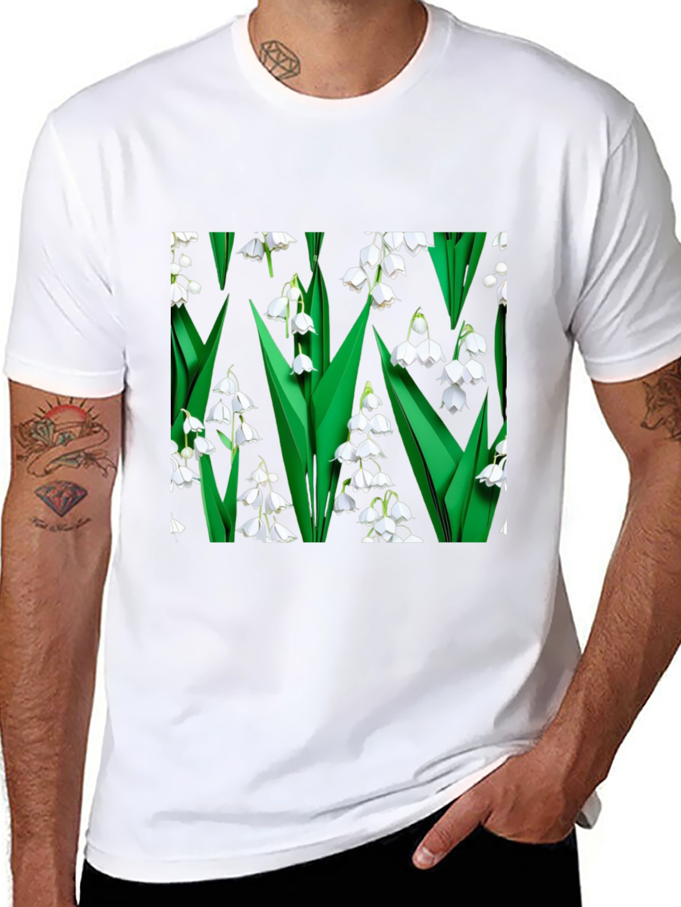 Lily of the Valley Print Black T-Shirt