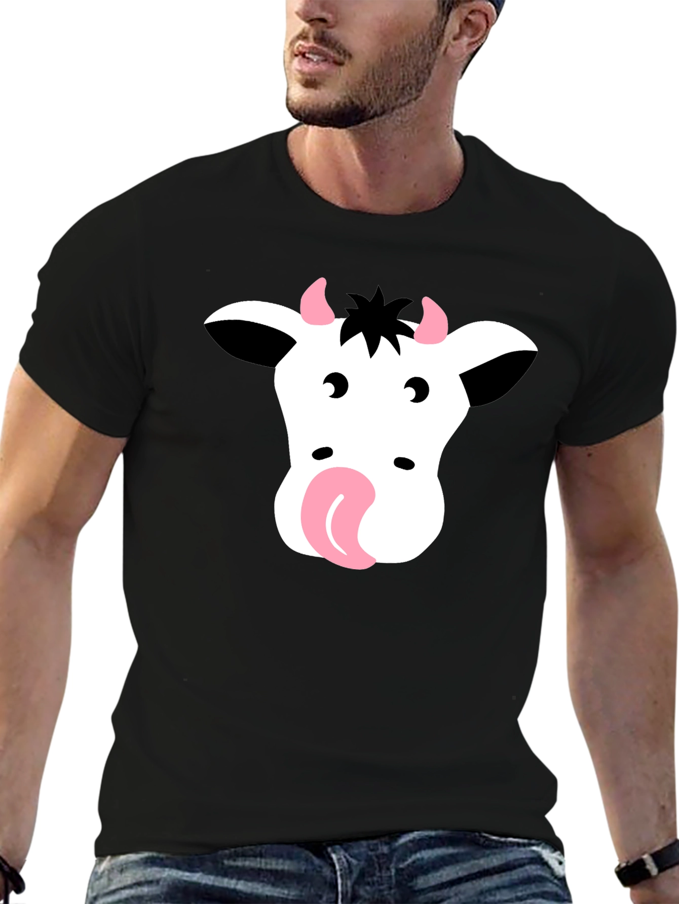 Funny Cow Face T-Shirt - Black Graphic Tee