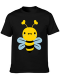 Cute Bee Graphic Tee - Black Cotton Blend Shirt