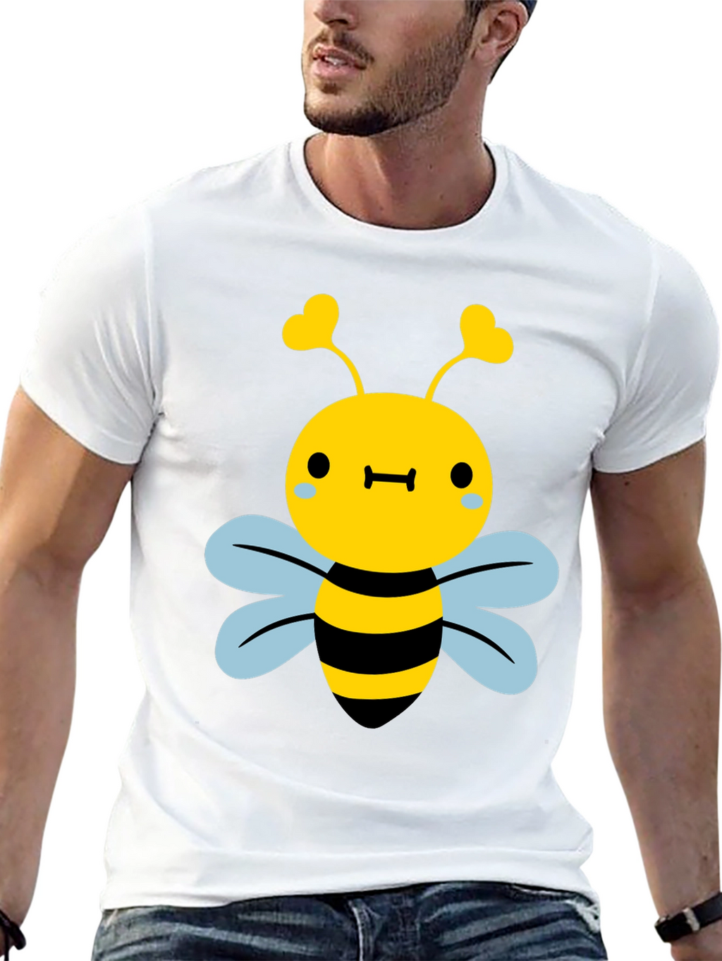 Cute Bee Graphic Tee - Black Cotton Blend Shirt