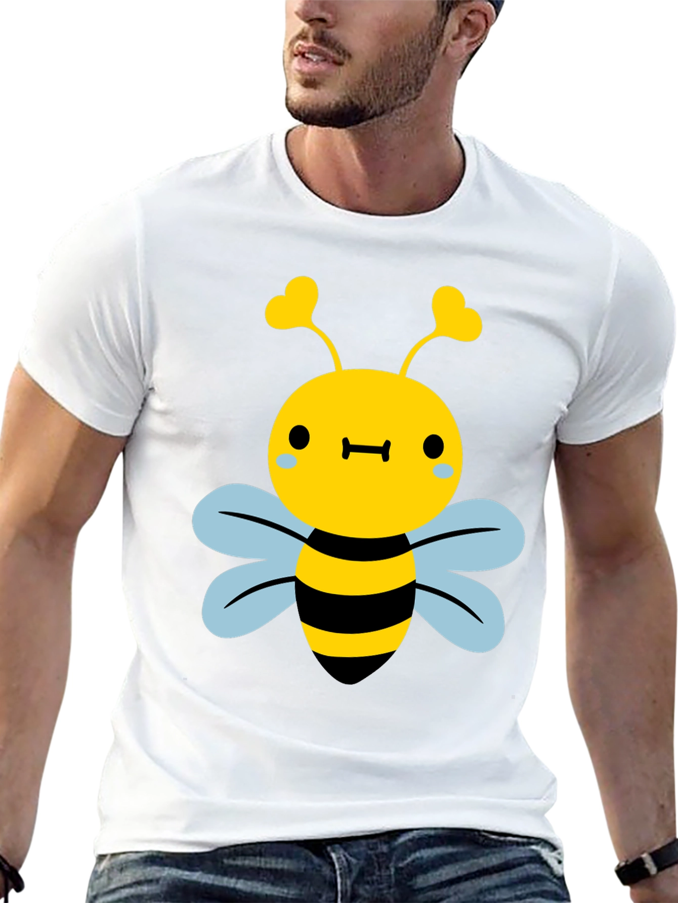 Cute Bee Graphic Tee - Black Cotton Blend Shirt