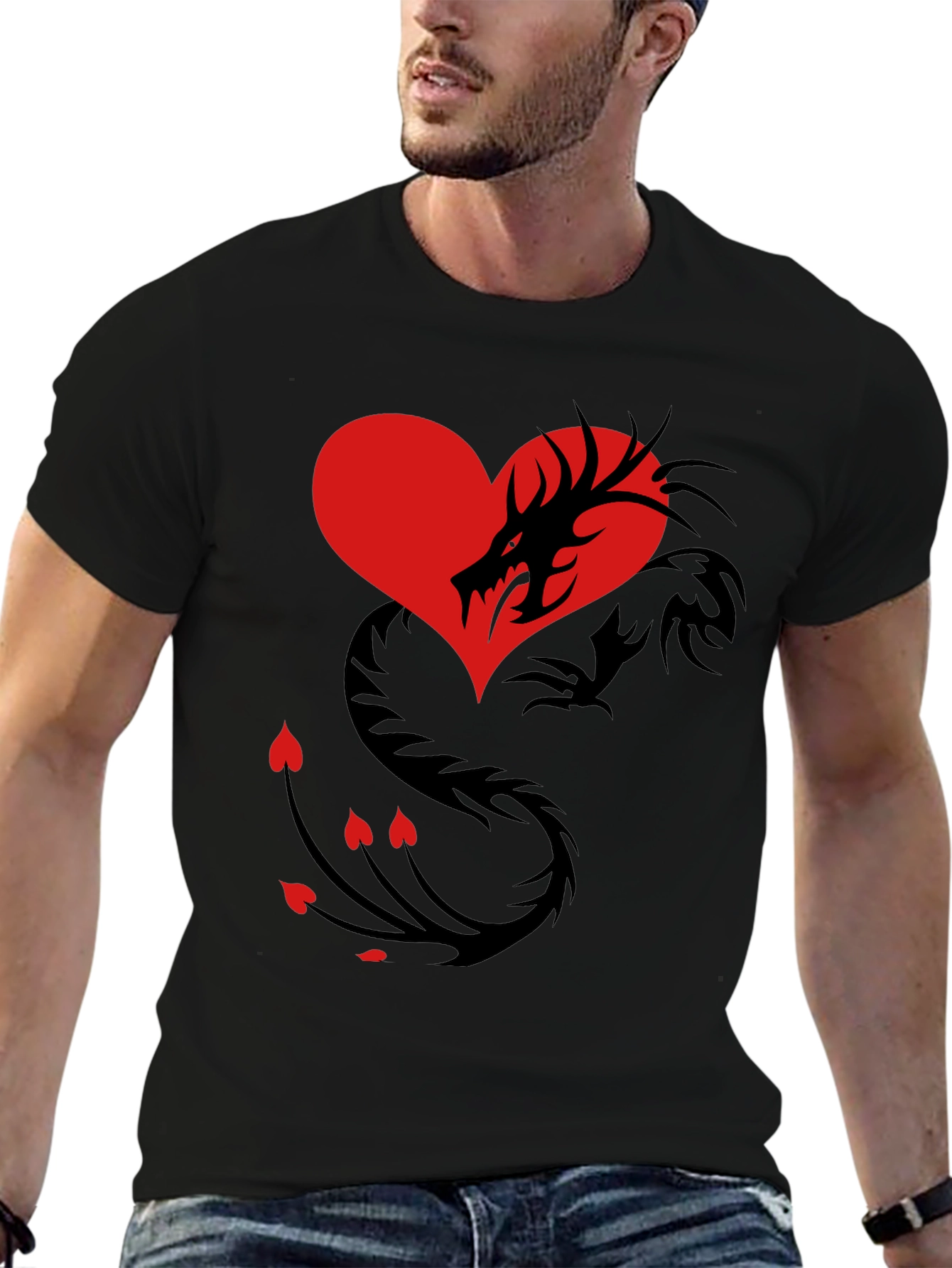 Dragon Heart Graphic Tee - Mens Black T-Shirt