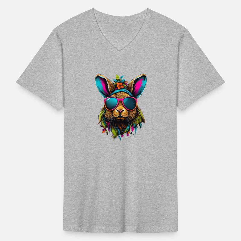 A hippy rabbit head dons small round sunglasses