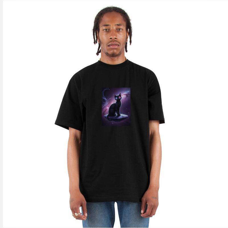 A mystical black cat with sleek shadowy fur