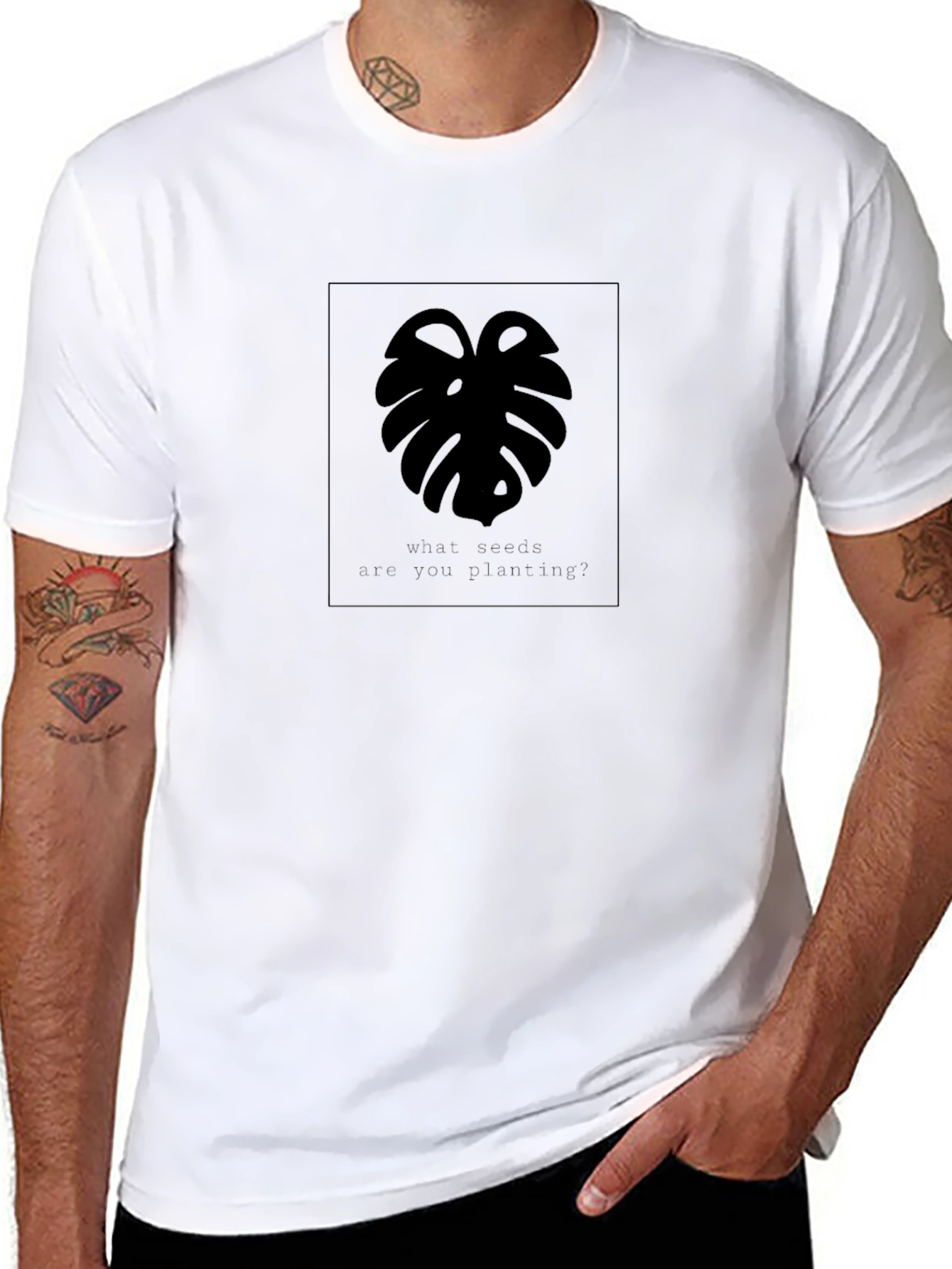 Mens Black Monstera Leaf Graphic T-Shirt