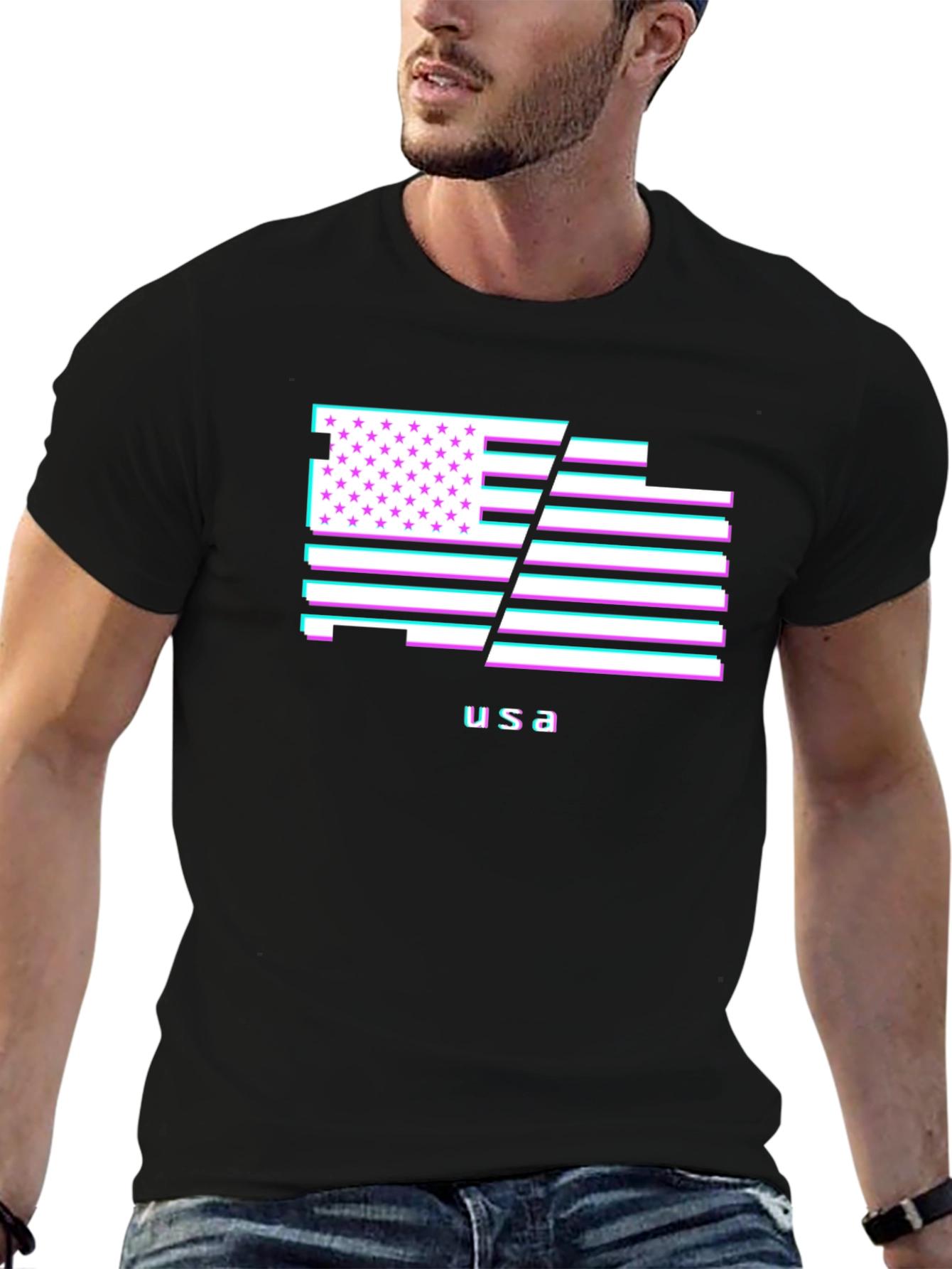 USA Flag Glitch T-Shirt - Patriotic Style