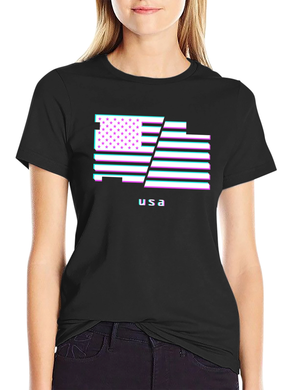 USA Flag Glitch T-Shirt - Patriotic Style