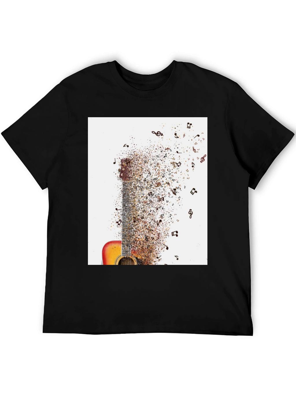 Guitar Music Notes Mens Black Graphic Tee