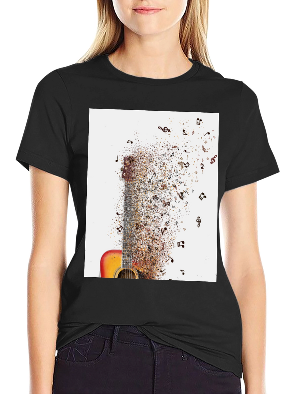 Guitar Music Notes Mens Black Graphic Tee