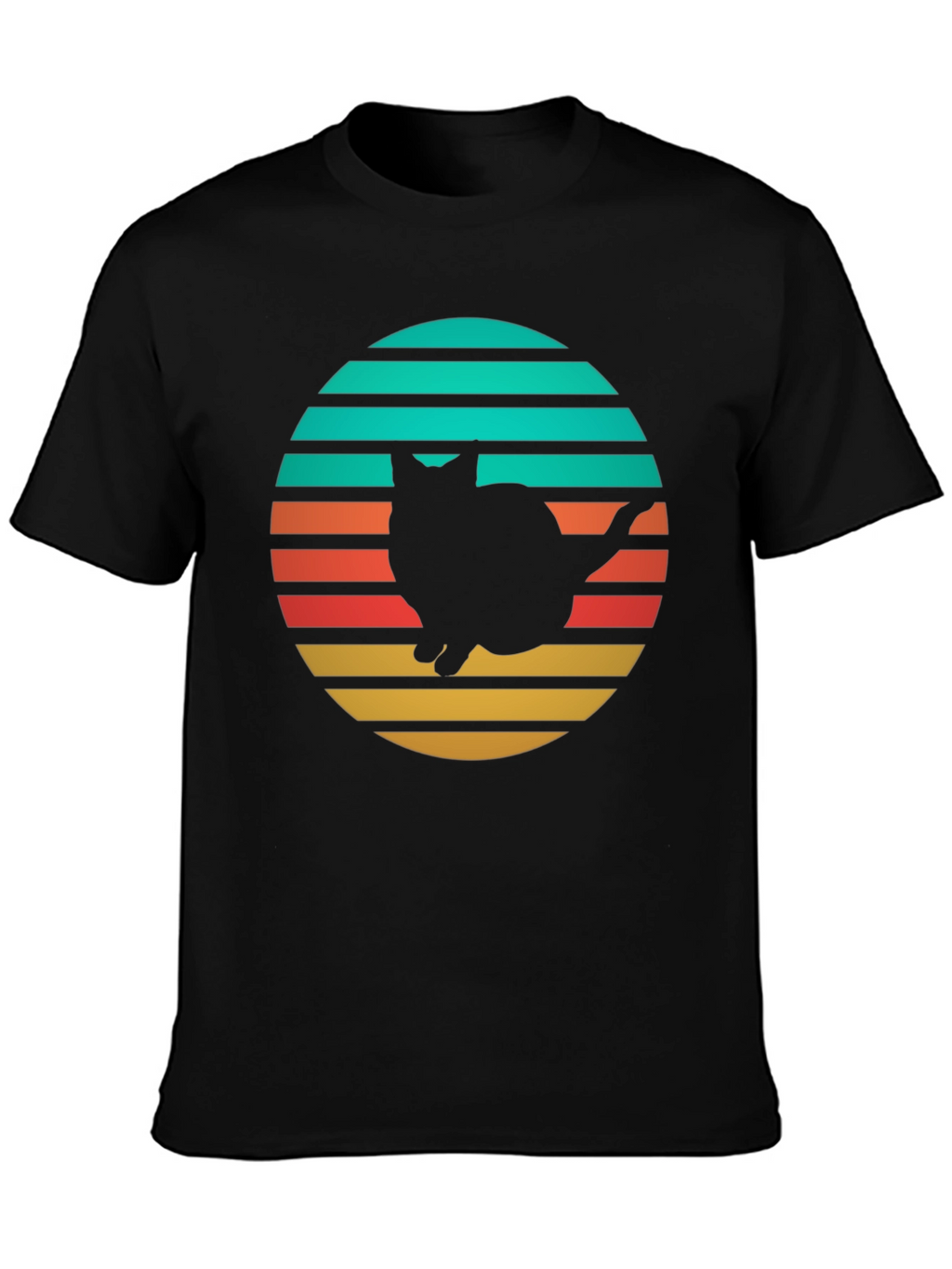 Retro Cat Silhouette T-Shirt - Black
