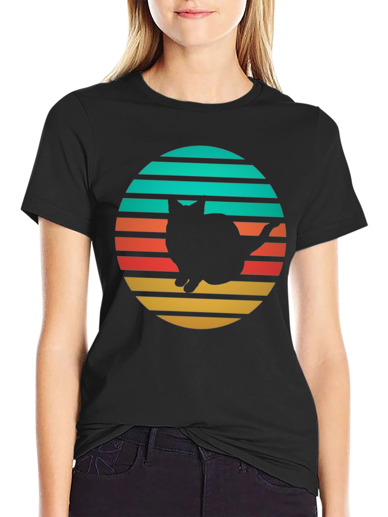 Retro Cat Silhouette T-Shirt - Black