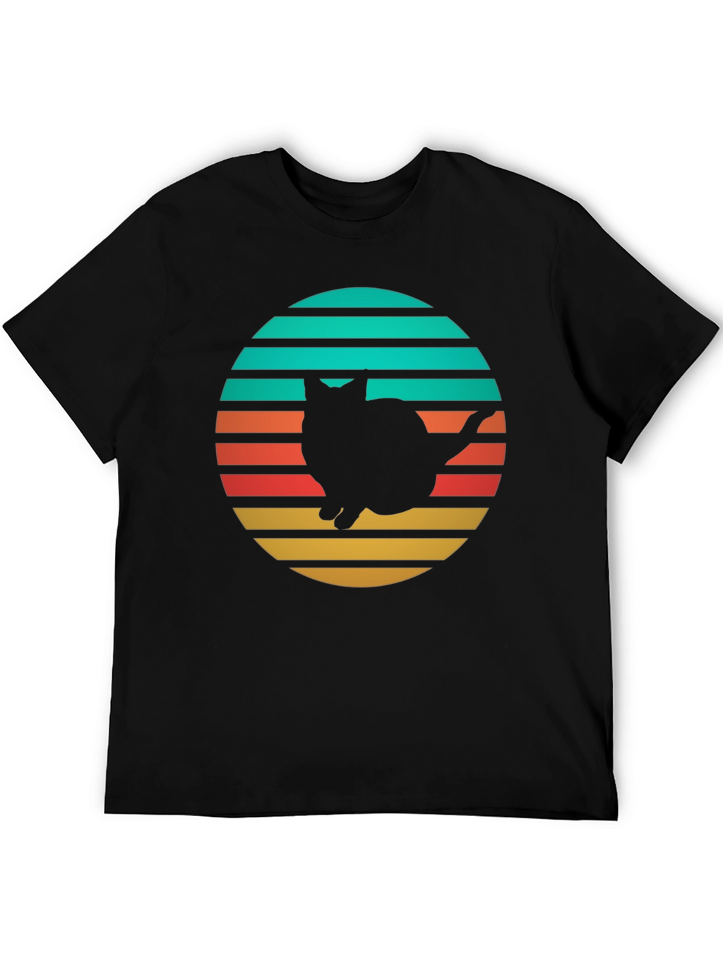 Retro Cat Silhouette T-Shirt - Black