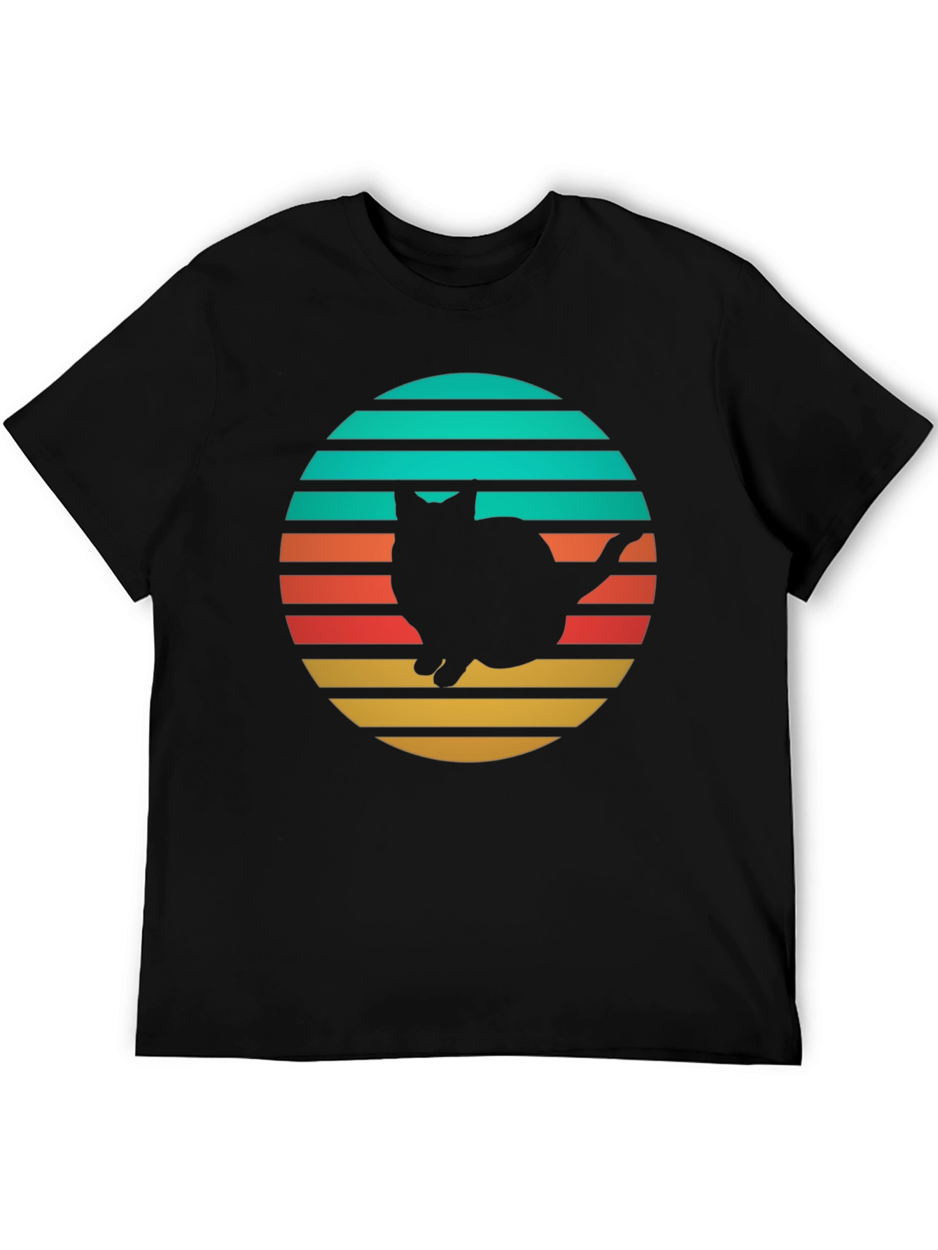 Retro Cat Silhouette T-Shirt - Black