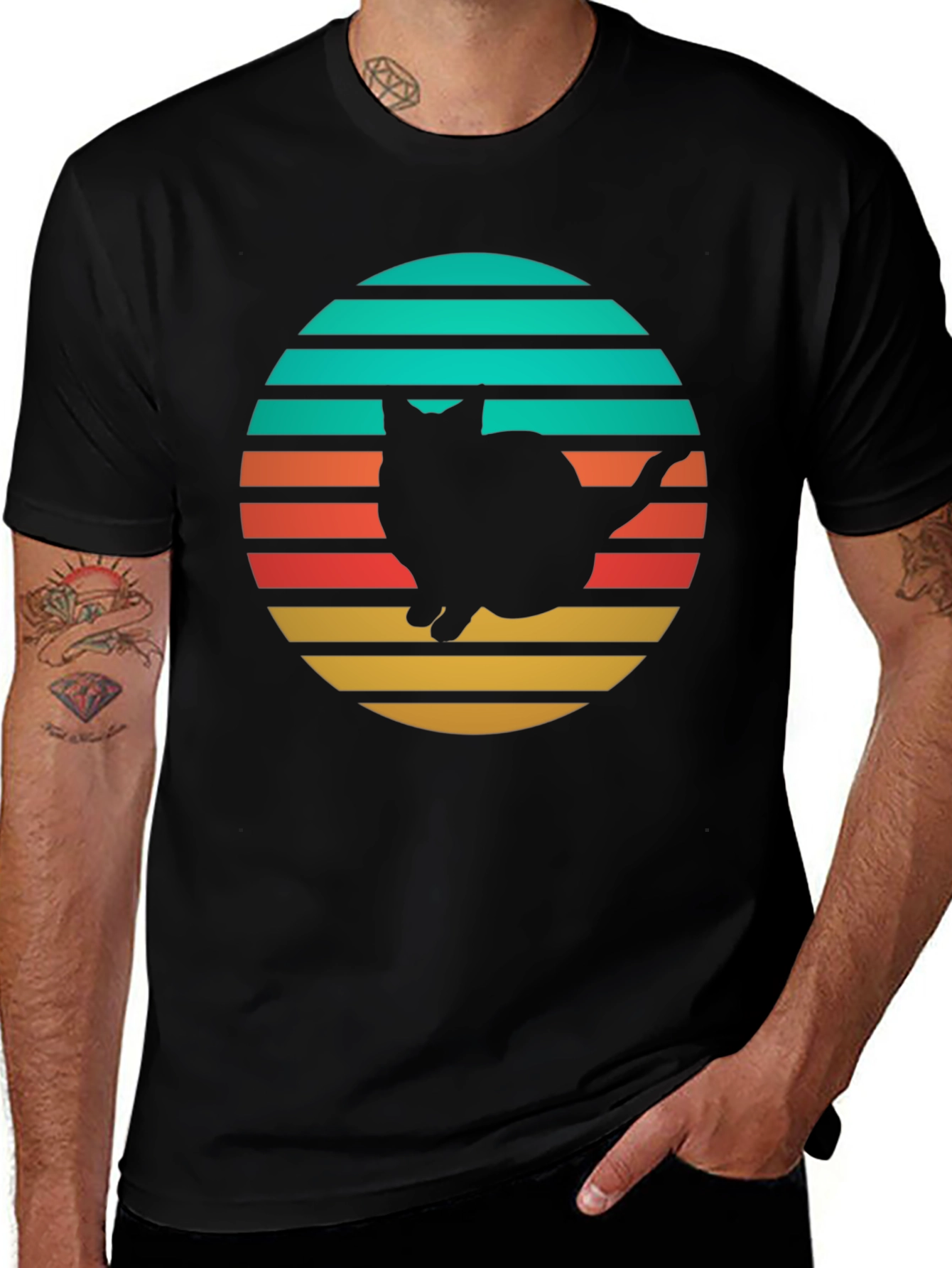 Retro Cat Silhouette T-Shirt - Black
