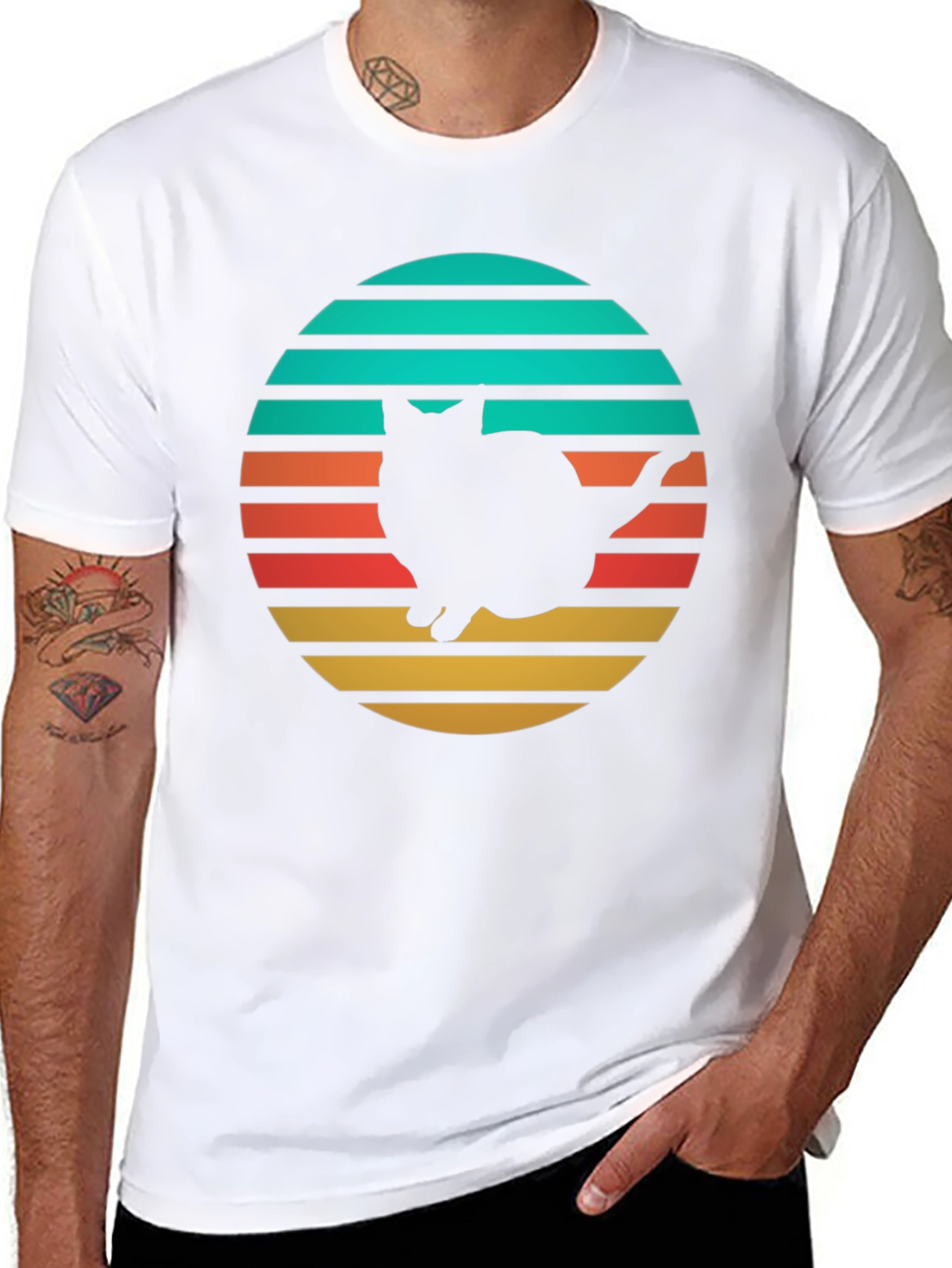 Retro Cat Silhouette T-Shirt - Black