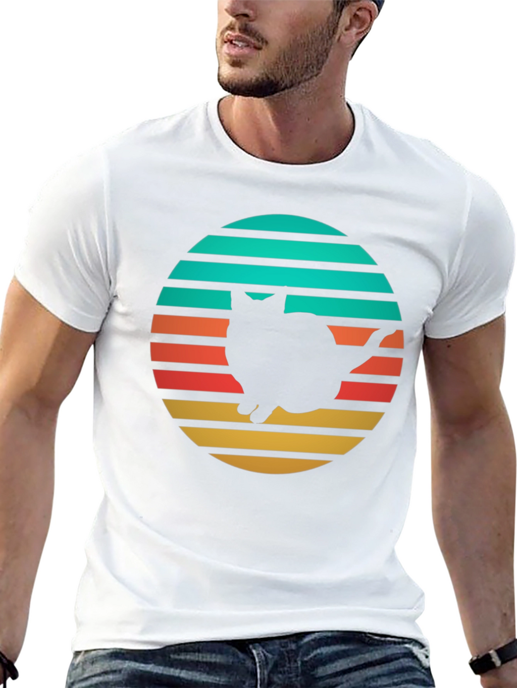 Retro Cat Silhouette T-Shirt - Black